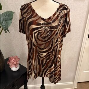 Dressbarn Brown and Tan Zebra Print Top